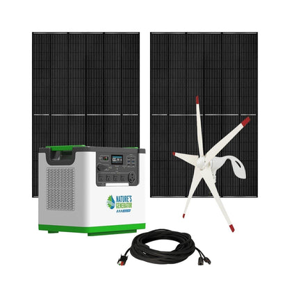 Solar panel, wind turbine, and power station on a white background
