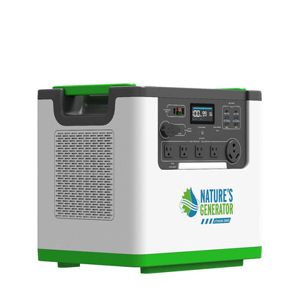Portable power station with 'Nature's Generator' logo on a white background