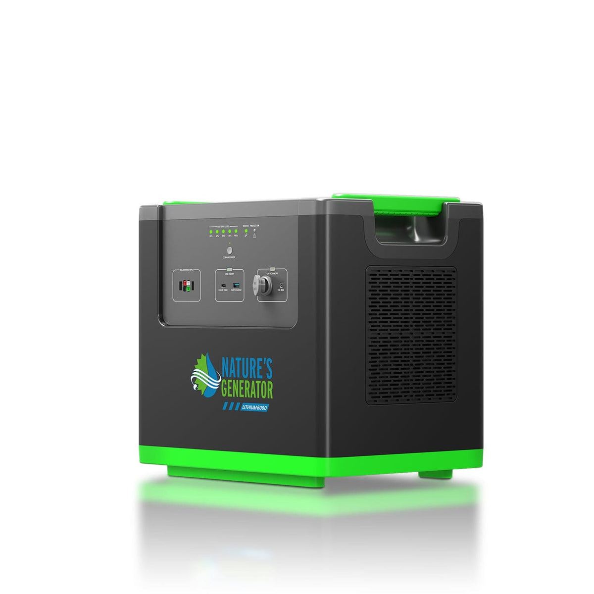 Black and green power station with 'Nature's Generator' logo on a white background