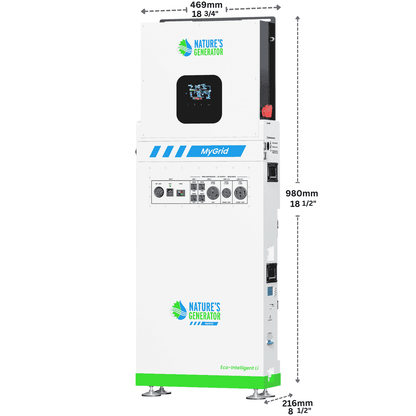 Power inverter with dimensions labeled on a white background